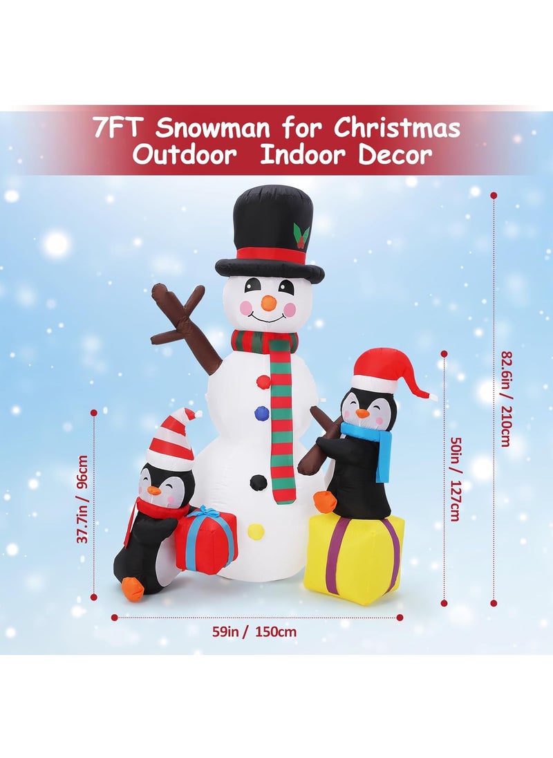 Fashionwu 7FT Tall Christmas Inflatables Outdoor Decorations Snowman with Penguins Blow Up Snowman Penguins Inflatable Buildin Rotating Colorful LEDs for Christmas Indoor Outdoor Yard Garden Decorations  - Image 2