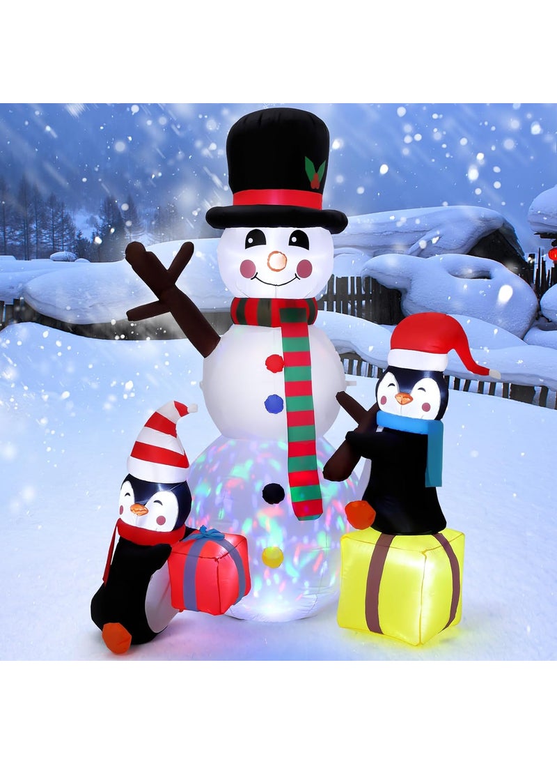 Fashionwu 7FT Tall Christmas Inflatables Outdoor Decorations Snowman with Penguins Blow Up Snowman Penguins Inflatable Buildin Rotating Colorful LEDs for Christmas Indoor Outdoor Yard Garden Decorations  - Image 4