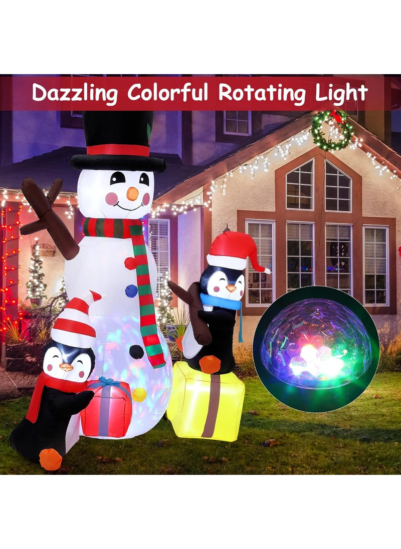Fashionwu 7FT Tall Christmas Inflatables Outdoor Decorations Snowman with Penguins Blow Up Snowman Penguins Inflatable Buildin Rotating Colorful LEDs for Christmas Indoor Outdoor Yard Garden Decorations  - Image 3