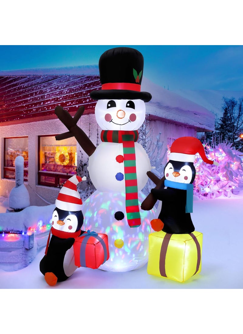 Fashionwu 7FT Tall Christmas Inflatables Outdoor Decorations Snowman with Penguins Blow Up Snowman Penguins Inflatable Buildin Rotating Colorful LEDs for Christmas Indoor Outdoor Yard Garden Decorations  - Image 1