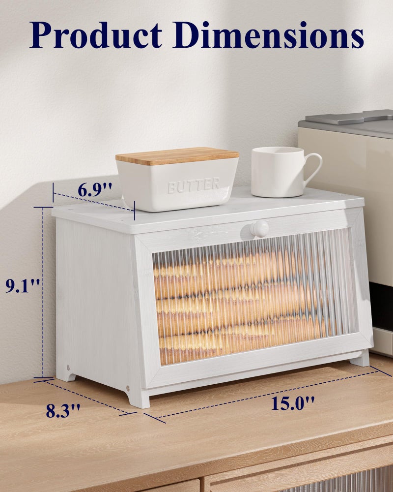 Kitsure Bread Box - Wooden Bread Box for Kitchen Countertop, Large Capacity Kitchen Countertop Organizer, Stylish Bread Storage with Window, Multi-functional Container, White, 15.0"x8.3"x9.1" (1T) - Image 3
