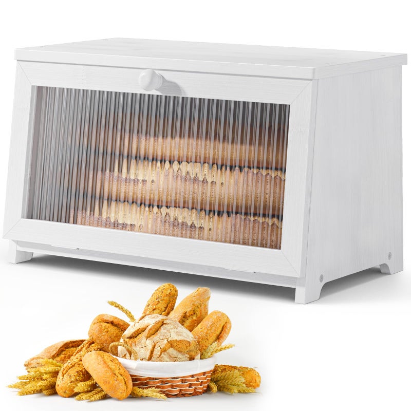 Kitsure Bread Box - Wooden Bread Box for Kitchen Countertop, Large Capacity Kitchen Countertop Organizer, Stylish Bread Storage with Window, Multi-functional Container, White, 15.0"x8.3"x9.1" (1T) - Image 2