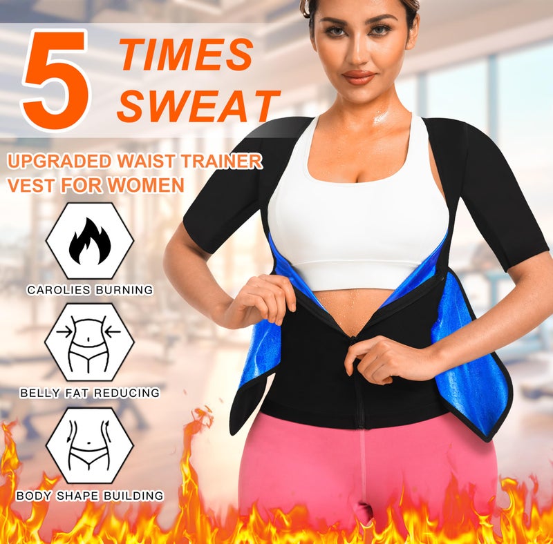 DYUAI Sauna Shirt for Women Sauna Waist Trainer for Women Sauna Suit Workout Sweat Vest Zipper Body Shaper(WBH6015-01-L) - Image 2