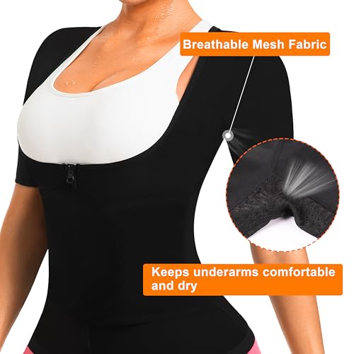 DYUAI Sauna Shirt for Women Sauna Waist Trainer for Women Sauna Suit Workout Sweat Vest Zipper Body Shaper(WBH6015-01-L) - Image 5