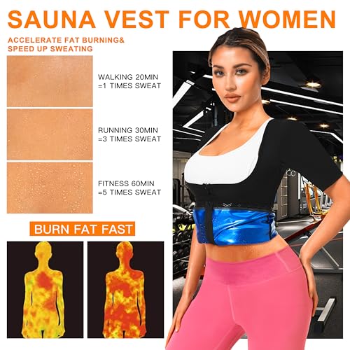DYUAI Sauna Shirt for Women Sauna Waist Trainer for Women Sauna Suit Workout Sweat Vest Zipper Body Shaper(WBH6015-01-L) - Image 4