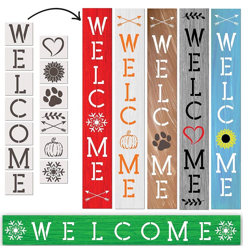 Dequera Welcome Stencil Extra Large Stencils for Painting on Wood Reusable Sunflower Stencil and Other Wood Stencils Wood Craft Supplies for Welcome Wood Sign 6ft Tall Letter Stencils