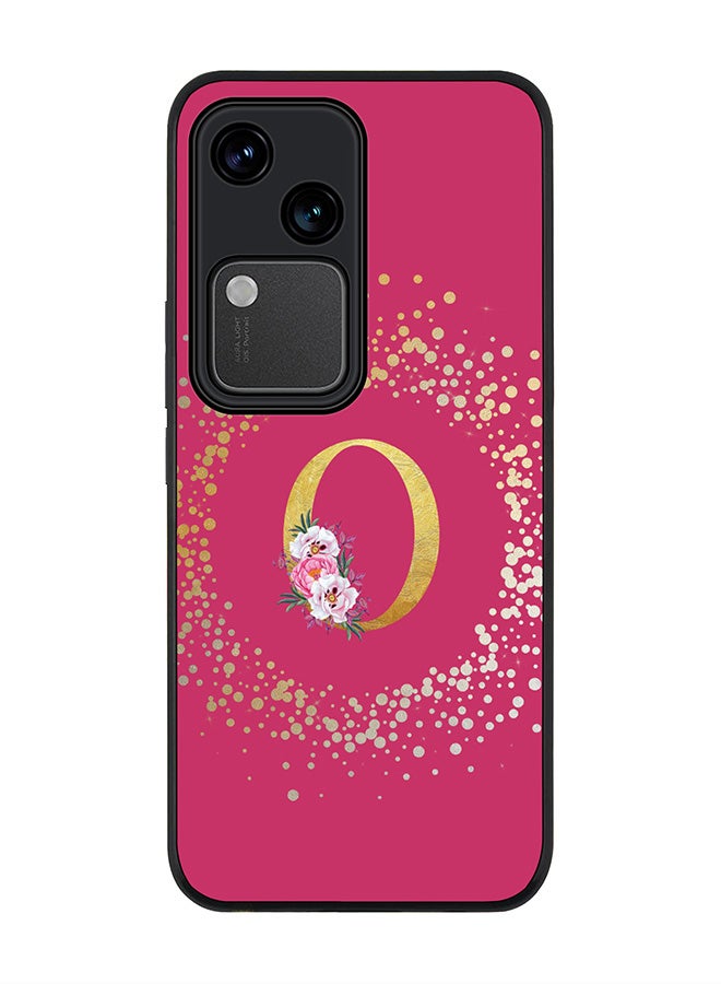 Stylizedd Rugged Black edge case for Vivo V30 5G, Slim fit Cover Custom Monogram Initial Letter Floral Pattern Alphabet - O ( Deep Pink Rose ) - Image 1