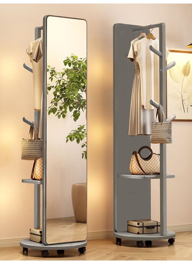 Arabest 3-in-1 Floor to Ceiling Full Body Mirror,Rotating Solid Wood Frame Bedroom Floor to Ceiling Mirror,Solid Wood Storage Lenses with Coat Rack and Horizontal Storage Cabinet,Grey  - Image 1
