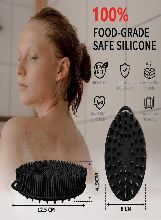 INOVERA (LABEL) Exfoliating Silicone Bathing Scrubber for Womens & Mens | Soft Body Wash Shower Brush | Dual-Sided Cleaning Brushes (Black) - Image 2