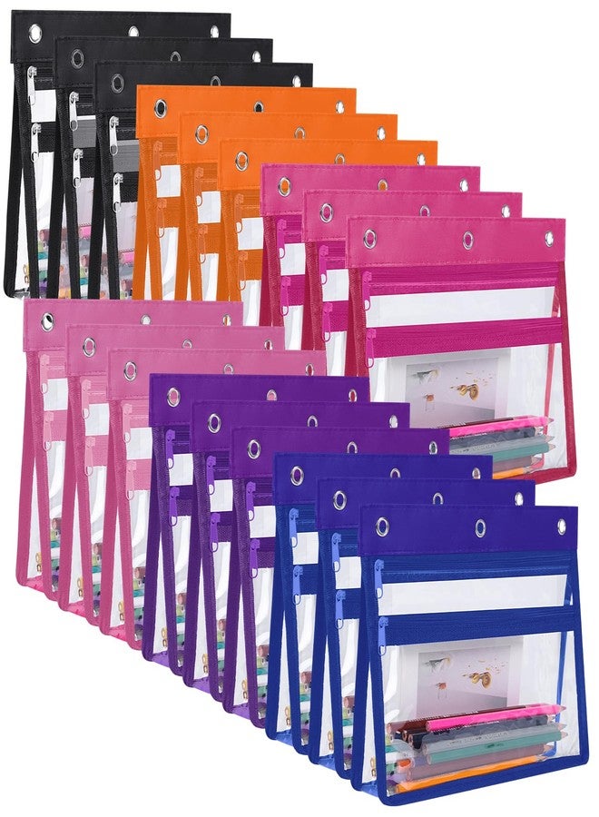 YoeeJob 18 Pack Zipper Pencil Pouches for 3 Ring Binder, 1.5 Inch Expandable with 2 Pockets and Clear Window for School and Office（Colorful） - Image 1