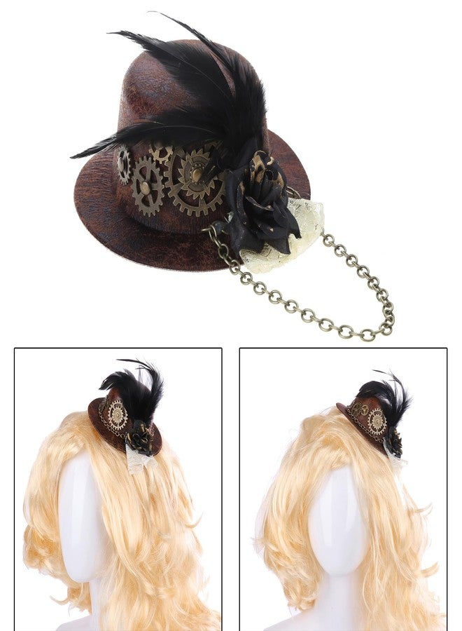 Zaagot Women Halloween Gothic Top Hat Steampunk Gears Chain Flower Fascir Hair Clip Victorian Cosplay Costume - Image 2