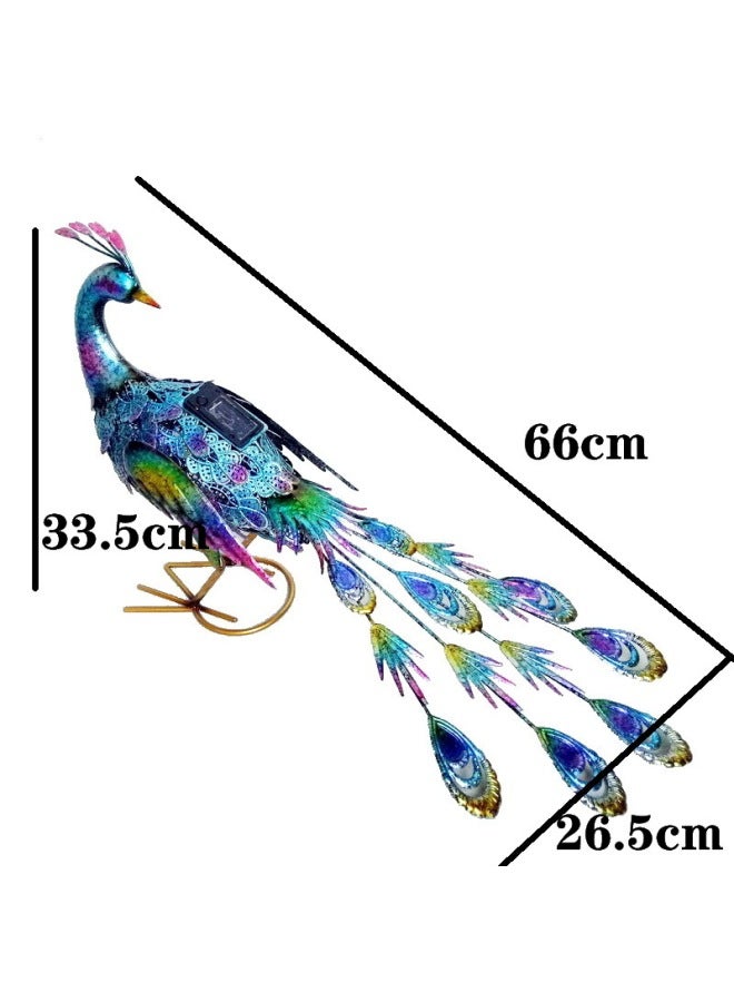 Hot-selling Outdoor Iron Windmill Metal Animal Ornaments With Solar Lights Courtyard Garden Decorative Crafts-Color:With Light Short Peacock Back -66*26.5*33.5cm - Image 1