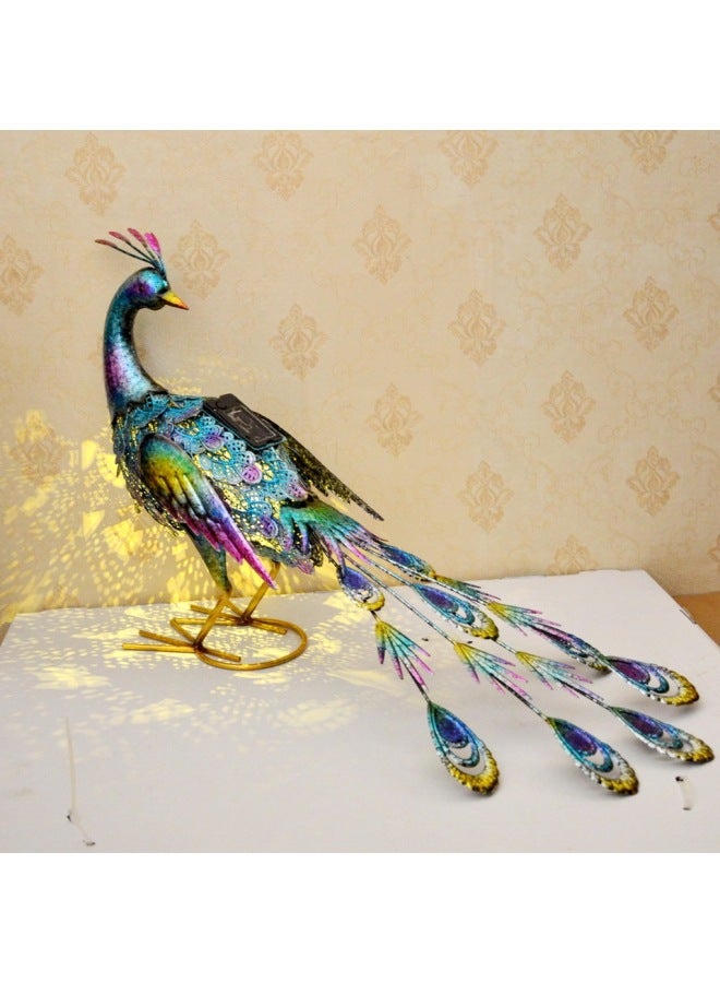 Hot-selling Outdoor Iron Windmill Metal Animal Ornaments With Solar Lights Courtyard Garden Decorative Crafts-Color:With Light Short Peacock Back -66*26.5*33.5cm - Image 5