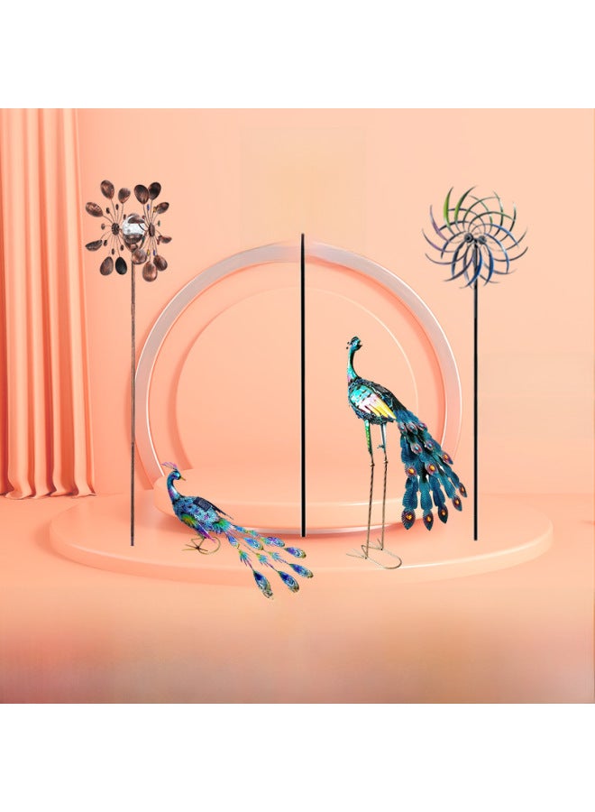 Hot-selling Outdoor Iron Windmill Metal Animal Ornaments With Solar Lights Courtyard Garden Decorative Crafts-Color:With Light Short Peacock Back -66*26.5*33.5cm - Image 2