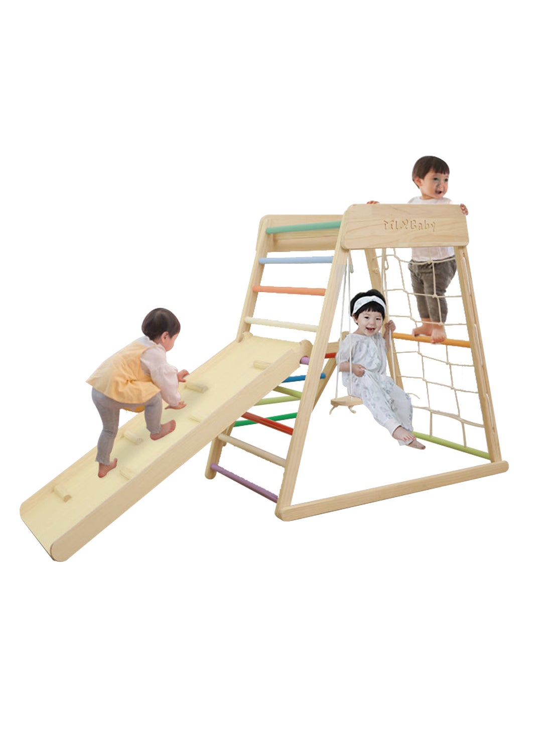 MaBaby 5-in-1 Indoor Kids' Indoor Climbers Play Gym Jungle Gym Playset with Baby Swing, Slide, Ladder, and Climbing Wall Indoor Jungle Gym for Kids 