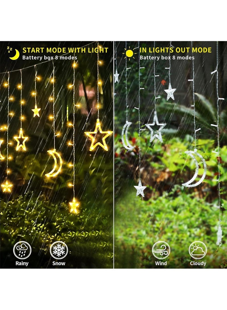 توبيتش زينة رمضان، أضواء رمضان بـ 8 أوضاع إضاءة، أضواء عيد القمر للنافذة، أضواء ستارة LED على شكل نجوم وقمر للنافذة والحديقة الخارجية - Image 4