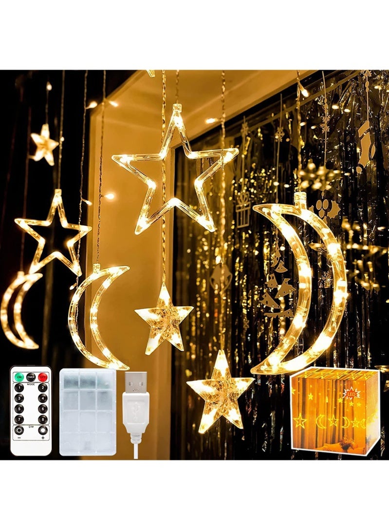 توبيتش زينة رمضان، أضواء رمضان بـ 8 أوضاع إضاءة، أضواء عيد القمر للنافذة، أضواء ستارة LED على شكل نجوم وقمر للنافذة والحديقة الخارجية - Image 2