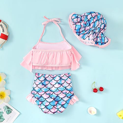 Magic Park 0M-3T Infant Girls Swimsuit Baby Girl Bikini Sets Toddler 3 Piece Bathing Suit with Hat Kids Swimwear Beach Set (Mermaid Pink, 2-3 Years) - Image 2