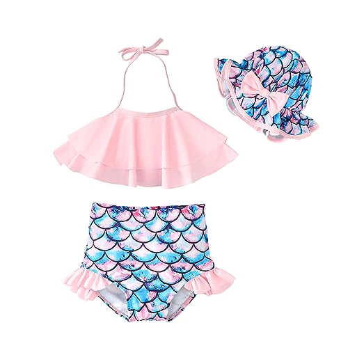 Magic Park 0M-3T Infant Girls Swimsuit Baby Girl Bikini Sets Toddler 3 Piece Bathing Suit with Hat Kids Swimwear Beach Set (Mermaid Pink, 2-3 Years) - Image 1