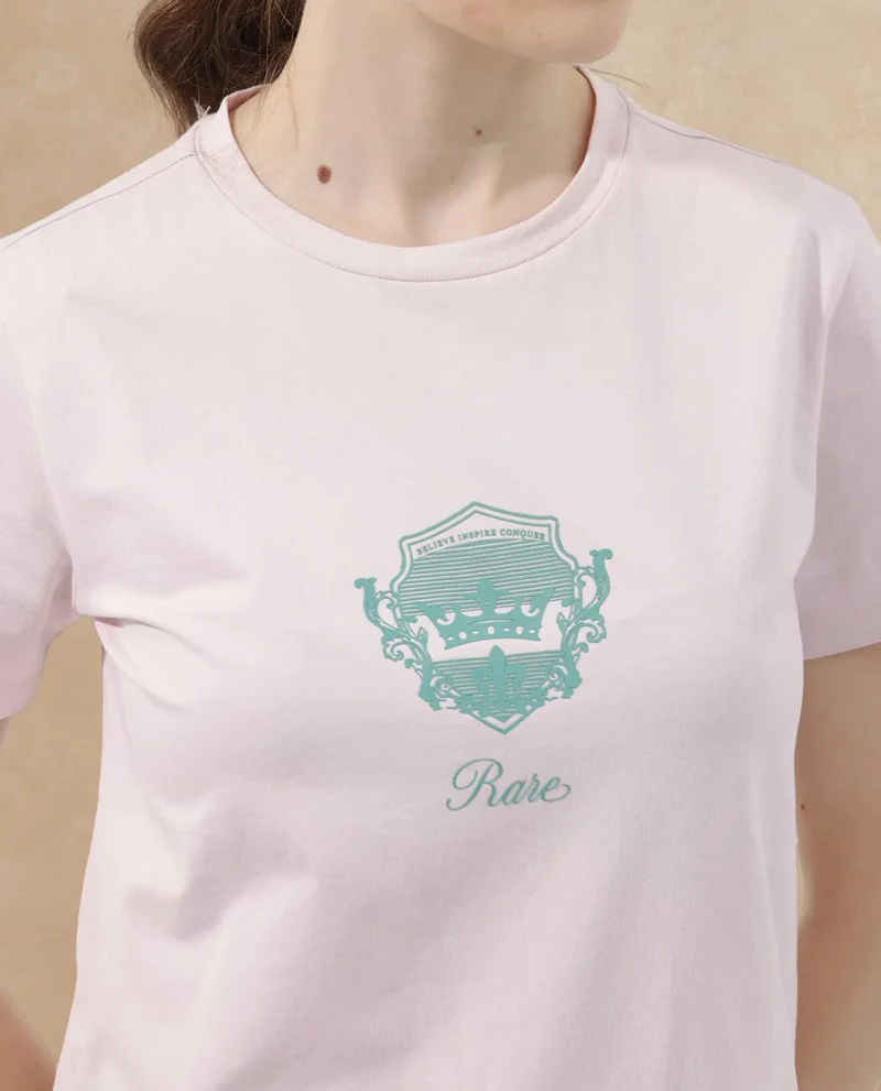 Rareism Women's Classic Crest Graphic Crew Neck Tee
