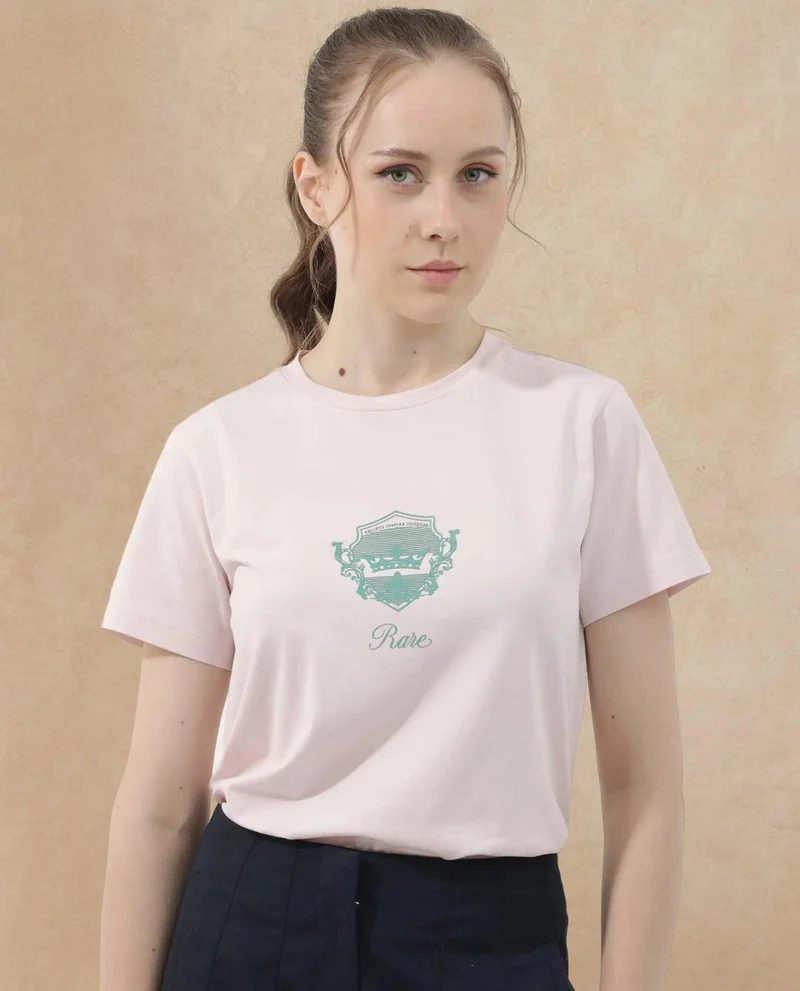 Rareism Women's Classic Crest Graphic Crew Neck Tee