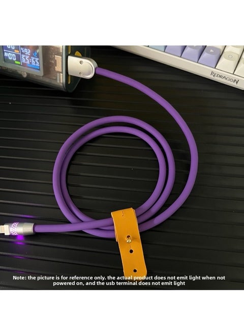 Creative Bee Net Luminous Silicone Data Cable Guest Double Typec Fast Charging Line Suitable For 16iPad Car Carplay-Color:0.5m [usb To For Iphone 12w]-Model:[purple] Silicone Data Cable [bee Net Rgb Luminous Data Cable]