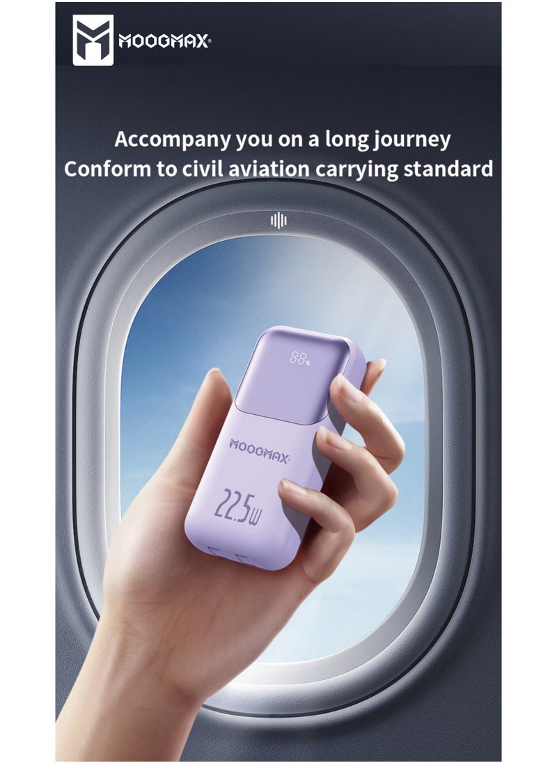 MOOGMAX - 10000mAh Power bank, with a digital display screen, and 22.5W fast charging. powerbank distinguished by the smallest size in the world, and two built-in cables (Lightning & Type-C), and two charging ports. - Image 1