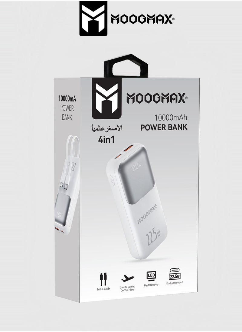 MOOGMAX - 10000mAh Power bank, with a digital display screen, and 22.5W fast charging. powerbank distinguished by the smallest size in the world, and two built-in cables (Lightning & Type-C), and two charging ports. - Image 1