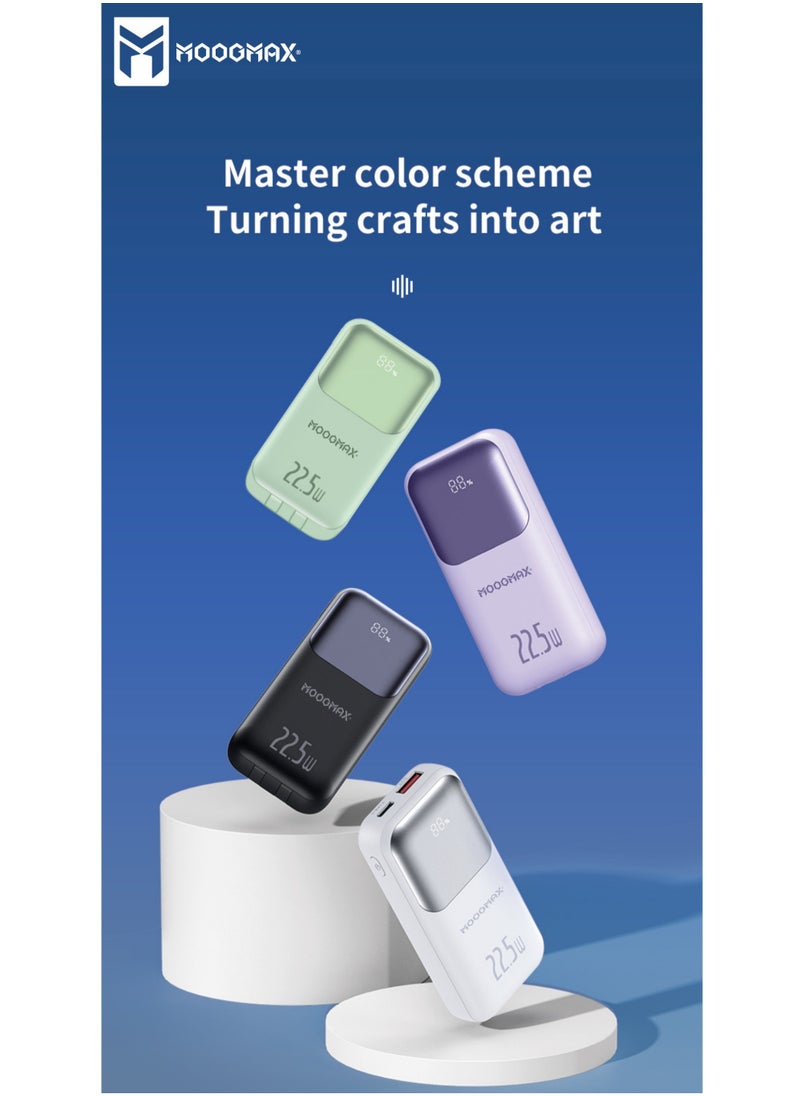MOOGMAX - 10000mAh Power bank, with a digital display screen, and 22.5W fast charging. powerbank distinguished by the smallest size in the world, and two built-in cables (Lightning & Type-C), and two charging ports. - Image 1