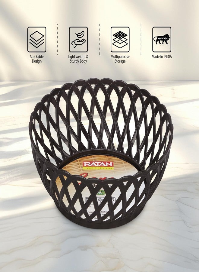 RATAN PLASTICWARE سلة تخزين بلاستيكية متوسطة الحجم من الخيزران من راتان بلاستيكوير، مثالية لتخزين الفواكه والخضراوات والوجبات الخفيفة - تصميم منسوج مزخرف للمطبخ وطاولة الطعام والاستخدام المنزلي | عبوة من 3 قطع - بني داكن - Image 3