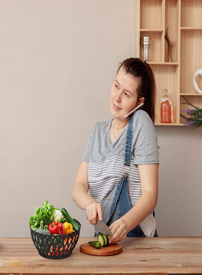 RATAN PLASTICWARE سلة تخزين بلاستيكية متوسطة الحجم من الخيزران من راتان بلاستيكوير، مثالية لتخزين الفواكه والخضراوات والوجبات الخفيفة - تصميم منسوج مزخرف للمطبخ وطاولة الطعام والاستخدام المنزلي | عبوة من 3 قطع - بني داكن - Image 5