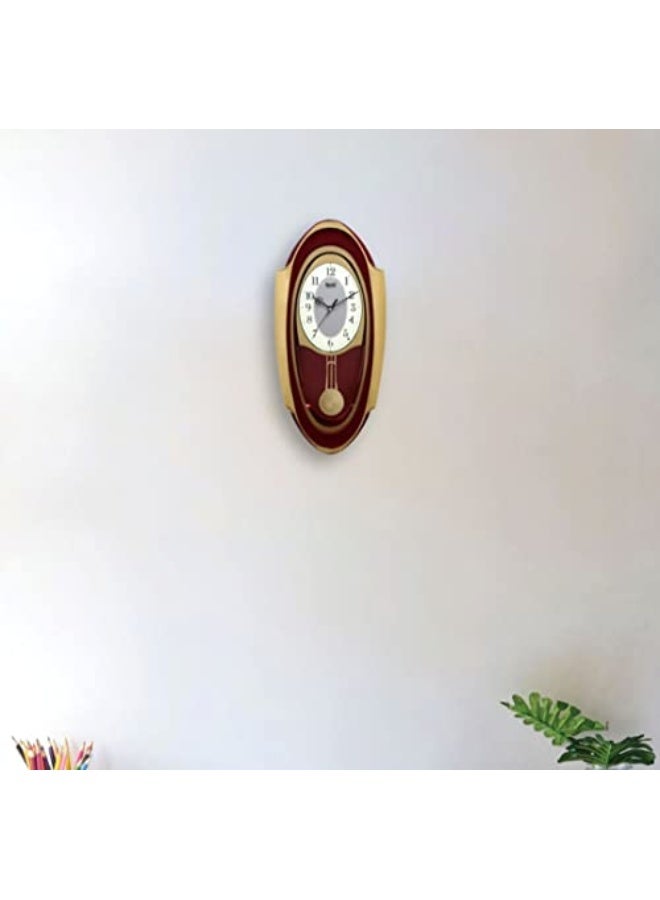 Ajanta 1627 Red Musical Pendulum Wall Clock – Quartz Movement | Hourly Melodies & Swinging Pendulum | Elegant Oval Design | 50.7 x 24.9 cm - Image 2