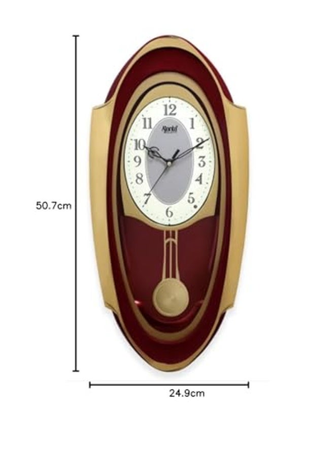 Ajanta 1627 Red Musical Pendulum Wall Clock – Quartz Movement | Hourly Melodies & Swinging Pendulum | Elegant Oval Design | 50.7 x 24.9 cm - Image 3