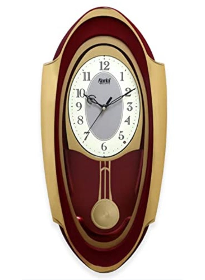 Ajanta 1627 Red Musical Pendulum Wall Clock – Quartz Movement | Hourly Melodies & Swinging Pendulum | Elegant Oval Design | 50.7 x 24.9 cm - Image 1