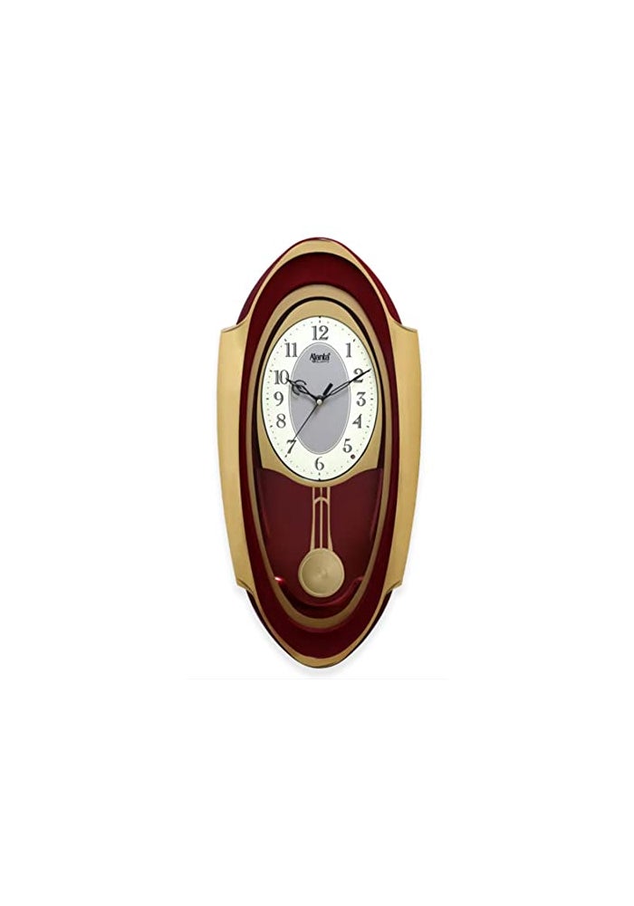 Ajanta 1627 Red Musical Pendulum Wall Clock – Quartz Movement | Hourly Melodies & Swinging Pendulum | Elegant Oval Design | 50.7 x 24.9 cm - Image 2