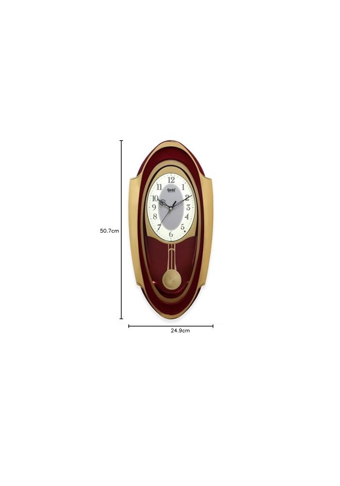 Ajanta 1627 Red Musical Pendulum Wall Clock – Quartz Movement | Hourly Melodies & Swinging Pendulum | Elegant Oval Design | 50.7 x 24.9 cm - Image 4