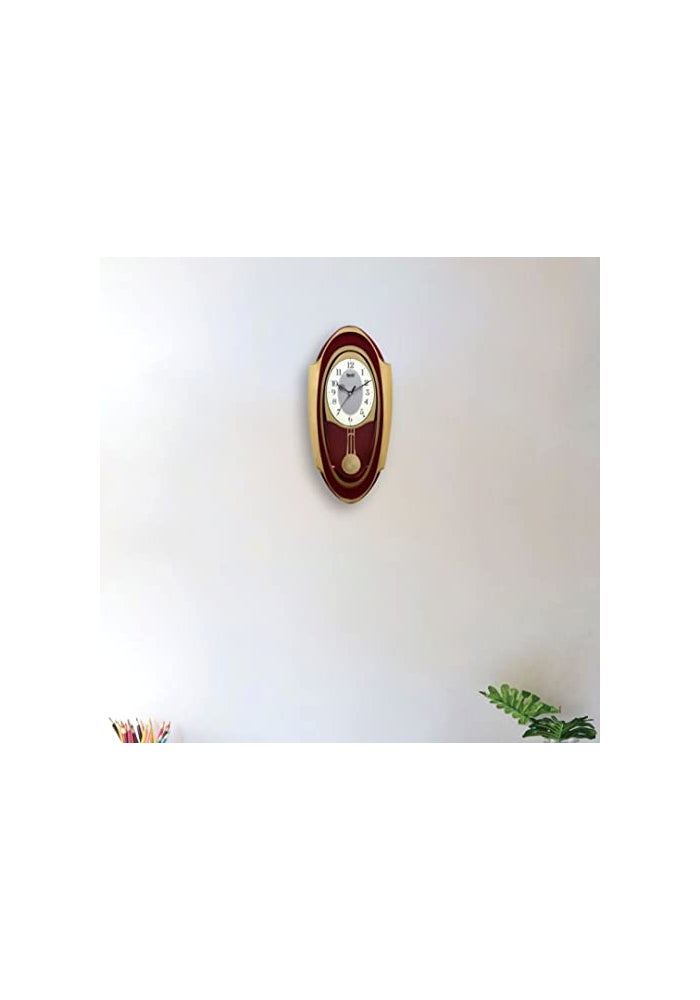 Ajanta 1627 Red Musical Pendulum Wall Clock – Quartz Movement | Hourly Melodies & Swinging Pendulum | Elegant Oval Design | 50.7 x 24.9 cm - Image 3