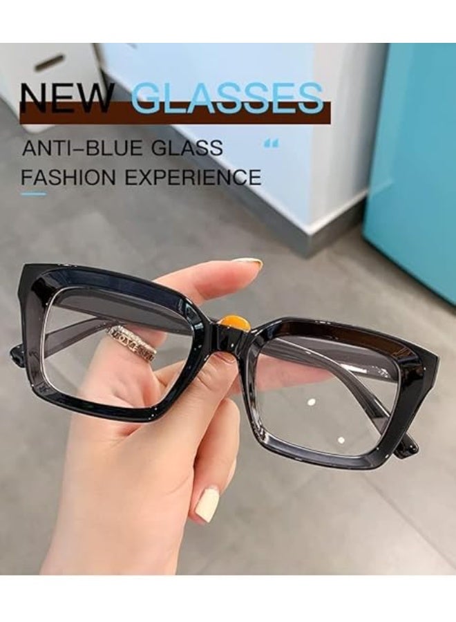 كلاسيكي غير وصفة طبية نظارات عدسة واضحة للنساء الرجال، 2pcs الموضة القديمة مربع إطار سميك نظارات وهمية، مضادة للضوء الأزرق كامل الإطار ريترو الموضة نظارات إطار بسيط للسفر العطلة - Image 4