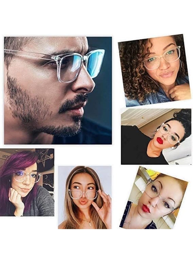 كلاسيكي غير وصفة طبية نظارات عدسة واضحة للنساء الرجال، 2pcs الموضة القديمة مربع إطار سميك نظارات وهمية، مضادة للضوء الأزرق كامل الإطار ريترو الموضة نظارات إطار بسيط للسفر العطلة - Image 5