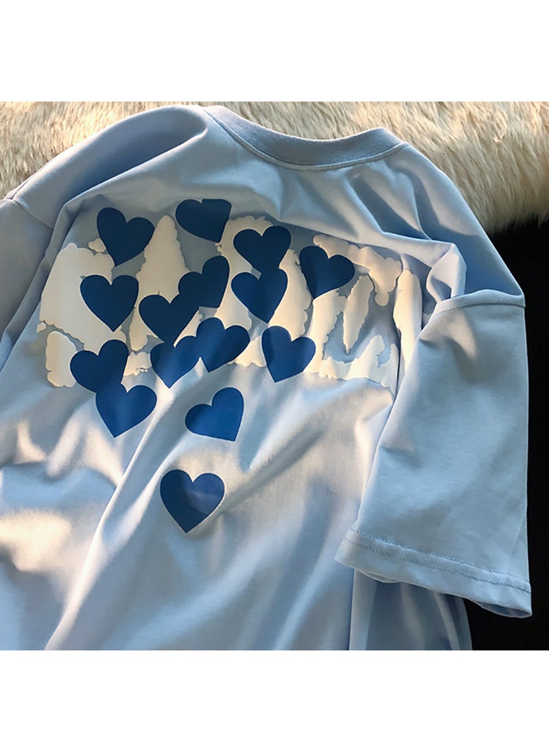 Generic - Love Foaming 3D Print Loose Tee Summer Korean Couple Womens Top White - Image 1