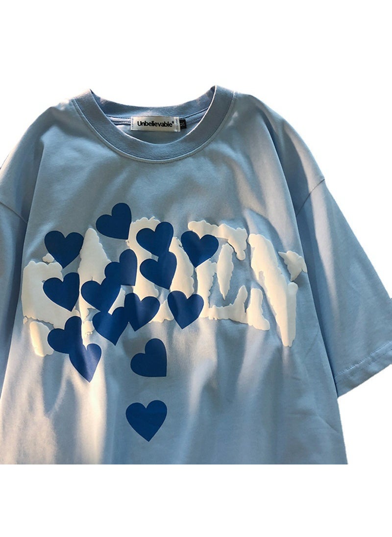 Generic - Love Foaming 3D Print Loose Tee Summer Korean Couple Womens Top White - Image 1