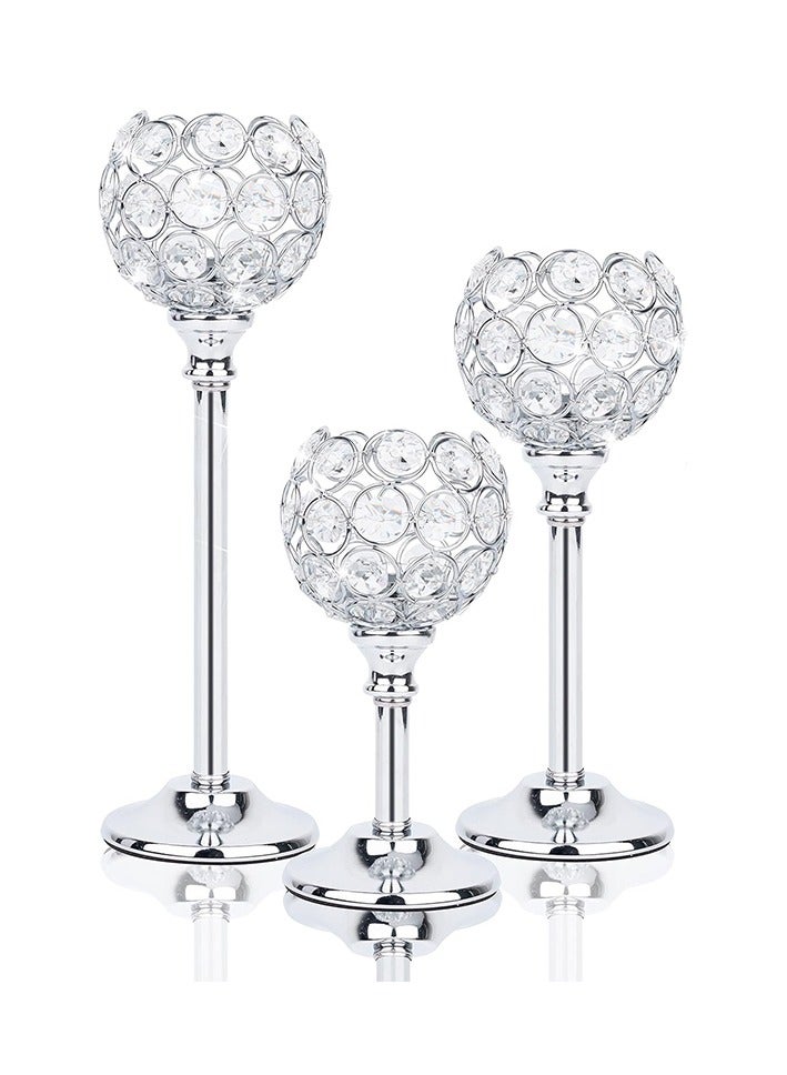 MileMelo 3Pcs Crystal Candle Holder - Candlestick Decorative Tealight Candle Holder - For Wedding, Party - Table Centerpieces/Table Decor - Perfect Gift for Home Decor Lovers Silver  - Image 1