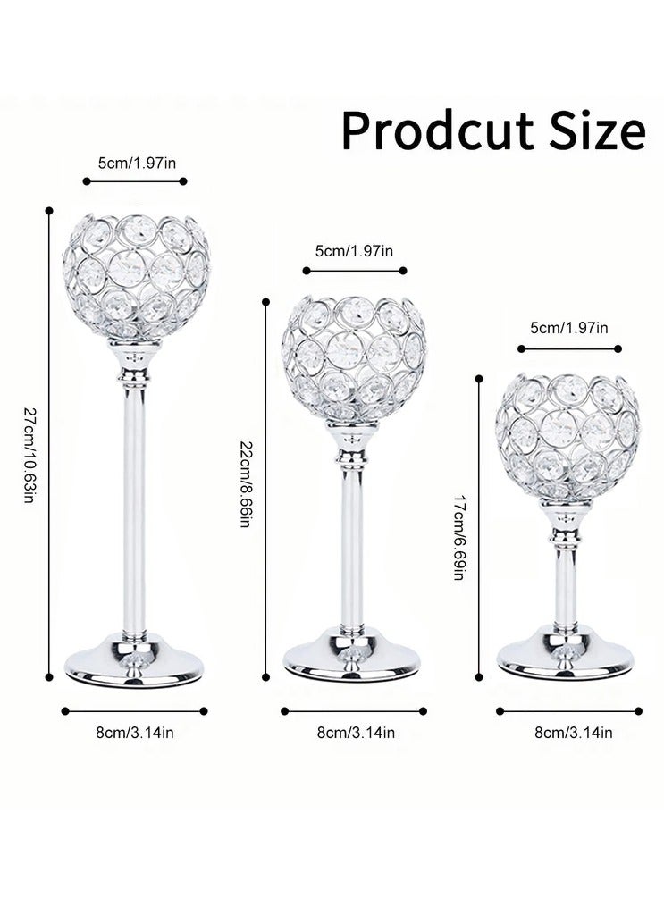 MileMelo 3Pcs Crystal Candle Holder - Candlestick Decorative Tealight Candle Holder - For Wedding, Party - Table Centerpieces/Table Decor - Perfect Gift for Home Decor Lovers Silver  - Image 2