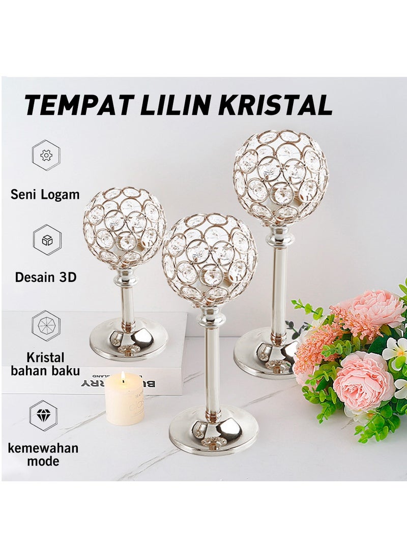 MileMelo 3Pcs Crystal Candle Holder - Candlestick Decorative Tealight Candle Holder - For Wedding, Party - Table Centerpieces/Table Decor - Perfect Gift for Home Decor Lovers Silver  - Image 3