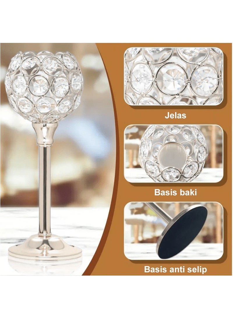 MileMelo 3Pcs Crystal Candle Holder - Candlestick Decorative Tealight Candle Holder - For Wedding, Party - Table Centerpieces/Table Decor - Perfect Gift for Home Decor Lovers Silver  - Image 4