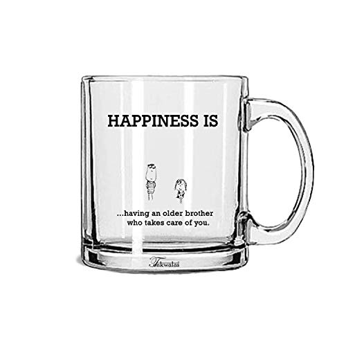 TONKWALAS Happiness is Having an Older Brother who Takes Care for You Printed Transparent Glass Coffee and Tea Mug Gift for Older Brother (325 ML) - Image 1