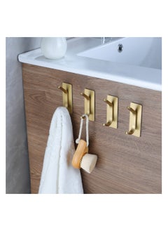 sokany 4 Packs Towel Hooks/Adhesive Hooks, Brushed Gold Wall Hooks for Hanging Coat, Hat,Towel Robe Hook, Bathroom and Bedroom, Stainless Steel (Gold)  - Image 5