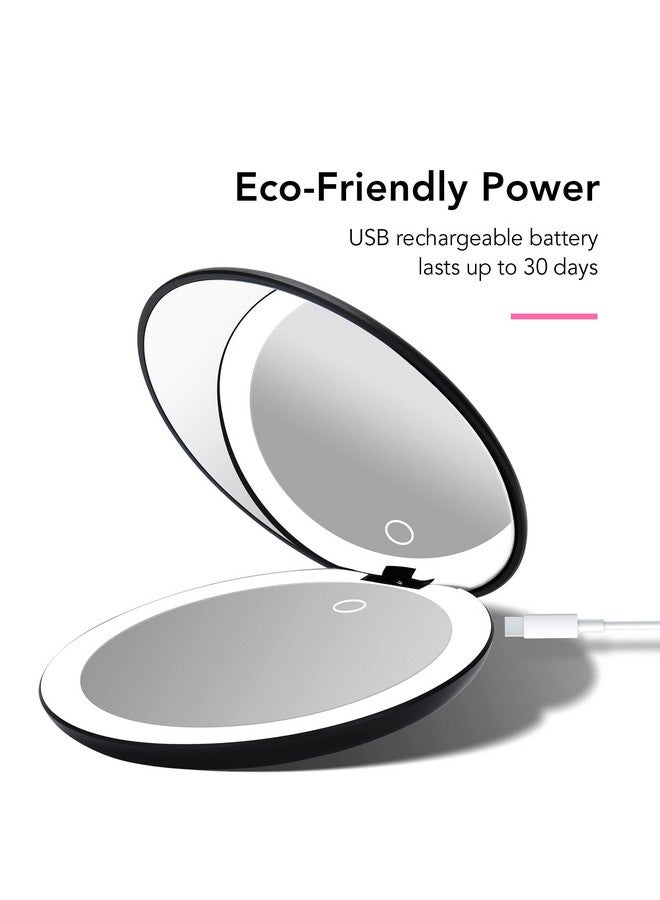 Fancii Taylor LED Lighted Travel Makeup Mirror, Rechargeable with 10x/1x Magnifying & 3 Light Settings - Compact, Portable, Large 5” Wide Hand Mirror for Handbag and Purses (Black) - Image 3