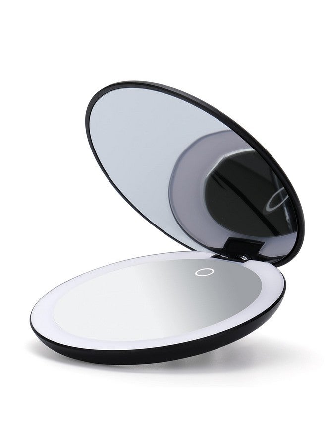 Fancii Taylor LED Lighted Travel Makeup Mirror, Rechargeable with 10x/1x Magnifying & 3 Light Settings - Compact, Portable, Large 5” Wide Hand Mirror for Handbag and Purses (Black) - Image 2