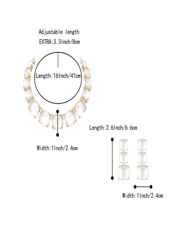 BriLove Fashion Stylish Beaded Statement Necklace Dangle Earrings Jewelry Set for Women Costume Christmas Party Prom Clear Gold-Tone - Image 4